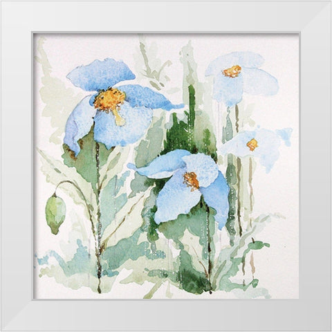 Blue Flowers I White Modern Wood Framed Art Print by P.S. Art