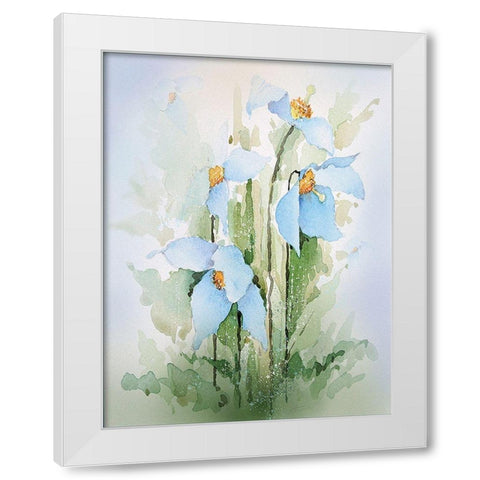 Blue Flowers II White Modern Wood Framed Art Print by P.S. Art