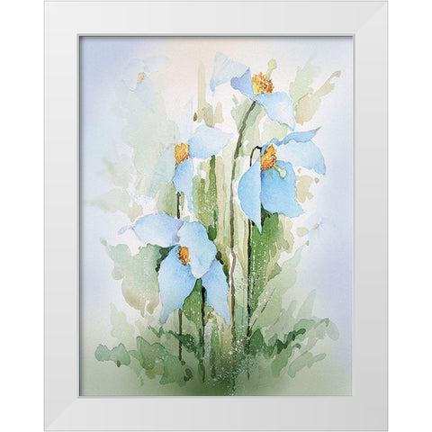 Blue Flowers II White Modern Wood Framed Art Print by P.S. Art