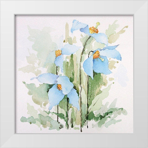 Blue Flowers III White Modern Wood Framed Art Print by P.S. Art