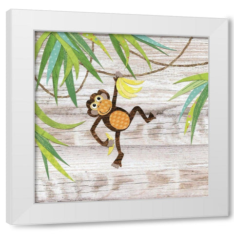 Monkey White Modern Wood Framed Art Print by P.S. Art