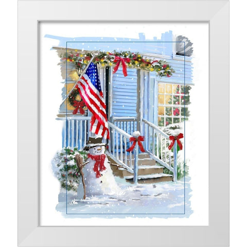 Patriotic Snowmen White Modern Wood Framed Art Print by P.S. Art