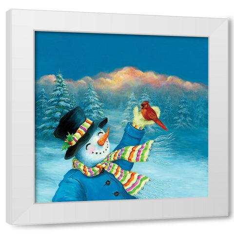 Cardinal and Snowman White Modern Wood Framed Art Print by P.S. Art