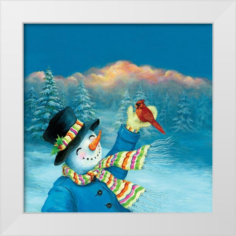 Cardinal and Snowman White Modern Wood Framed Art Print by P.S. Art