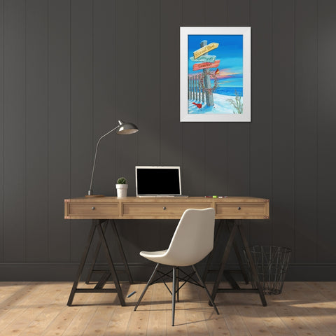 Beach Directions White Modern Wood Framed Art Print by P.S. Art