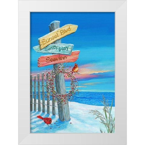 Beach Directions White Modern Wood Framed Art Print by P.S. Art