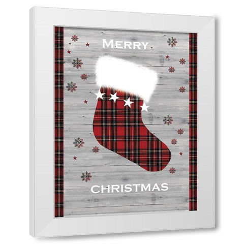 Merry Christmas Stocking White Modern Wood Framed Art Print by P.S. Art