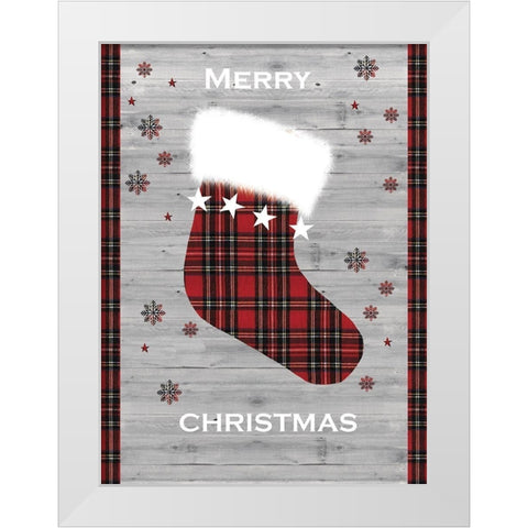 Merry Christmas Stocking White Modern Wood Framed Art Print by P.S. Art