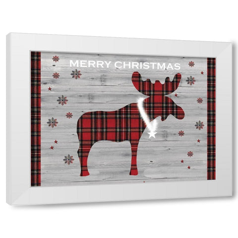 Merry Christmas Moose White Modern Wood Framed Art Print by P.S. Art