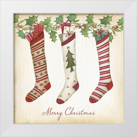 Merry Christmas Stockings White Modern Wood Framed Art Print by P.S. Art