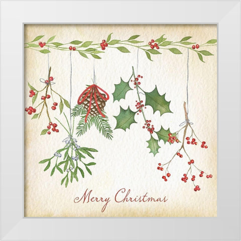 Merry Christmas Holly White Modern Wood Framed Art Print by P.S. Art