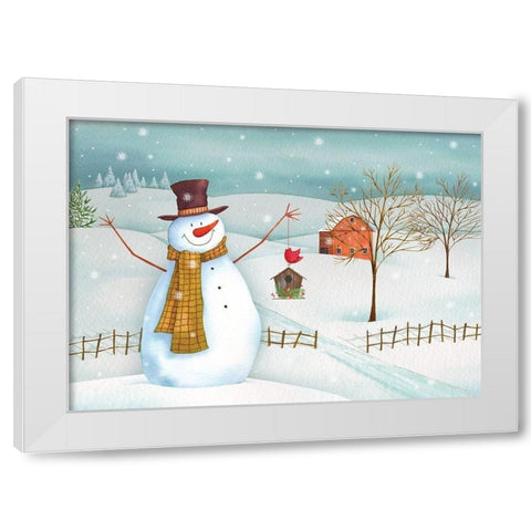 Country Snowman White Modern Wood Framed Art Print by P.S. Art