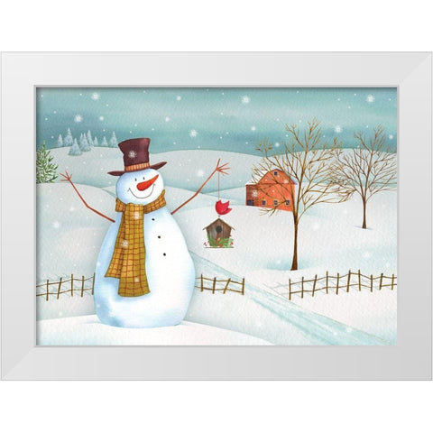 Country Snowman White Modern Wood Framed Art Print by P.S. Art