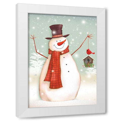 Birdhouse Snowman White Modern Wood Framed Art Print by P.S. Art