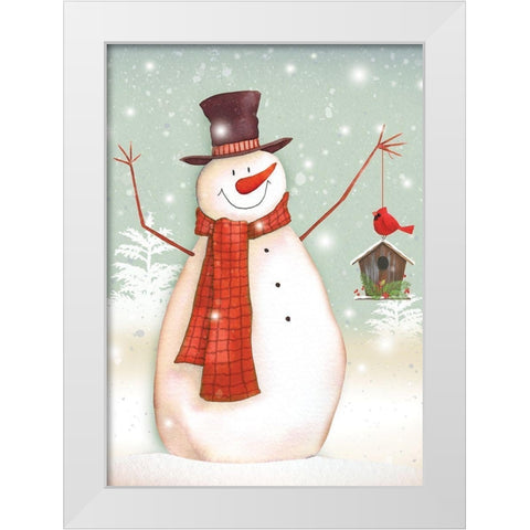 Birdhouse Snowman White Modern Wood Framed Art Print by P.S. Art