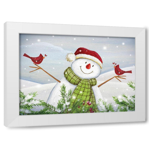 Cardinal Snowman White Modern Wood Framed Art Print by P.S. Art