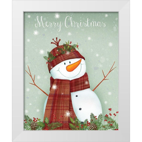 Merry Christmas Snowman White Modern Wood Framed Art Print by P.S. Art