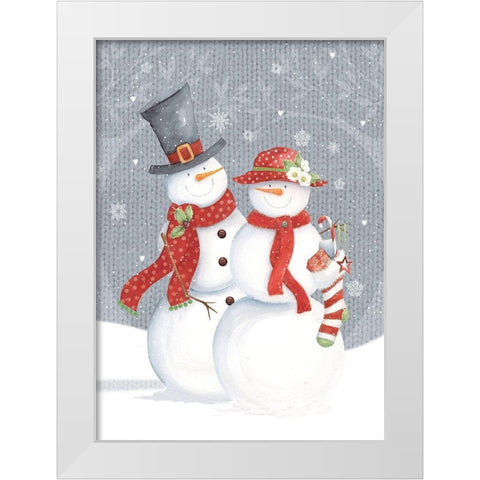 Snowman and Wife White Modern Wood Framed Art Print by P.S. Art