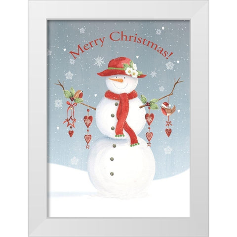 Merry Christmas Snowman White Modern Wood Framed Art Print by P.S. Art