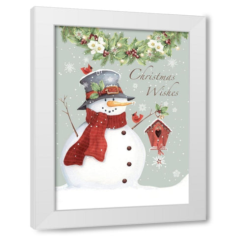 Christmas Wishes Snowman White Modern Wood Framed Art Print by P.S. Art