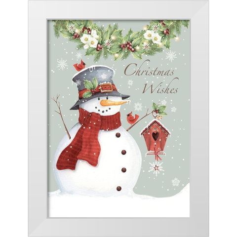 Christmas Wishes Snowman White Modern Wood Framed Art Print by P.S. Art