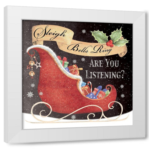 Sleigh Bells Ring White Modern Wood Framed Art Print by P.S. Art