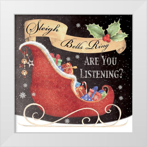 Sleigh Bells Ring White Modern Wood Framed Art Print by P.S. Art