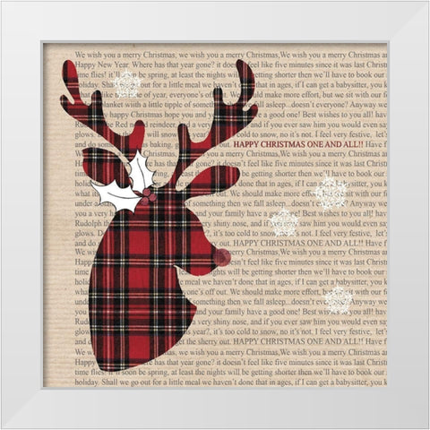 Plaid Reindeer White Modern Wood Framed Art Print by P.S. Art