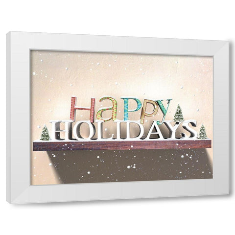 Happy Holidays White Modern Wood Framed Art Print by P.S. Art