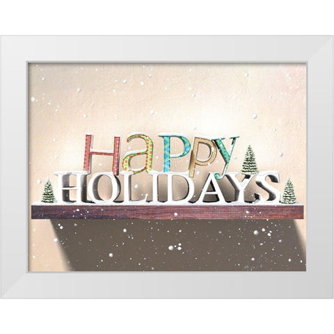 Happy Holidays White Modern Wood Framed Art Print by P.S. Art