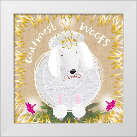 Warmest Woofs White Modern Wood Framed Art Print by P.S. Art