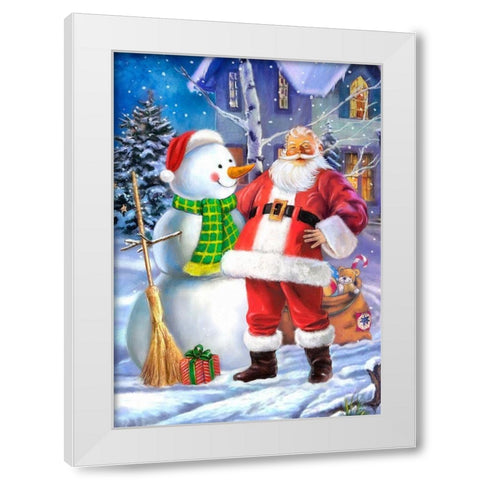 Santa and Snowman White Modern Wood Framed Art Print by P.S. Art