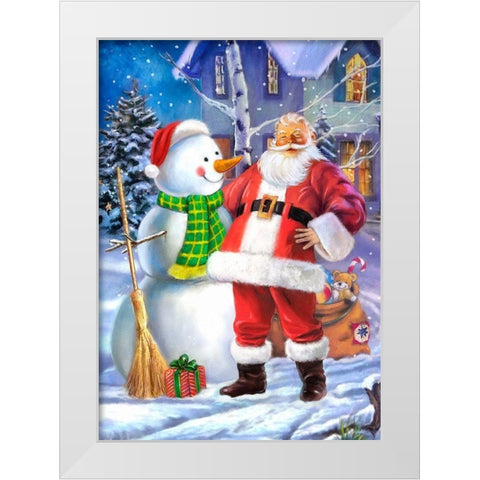 Santa and Snowman White Modern Wood Framed Art Print by P.S. Art