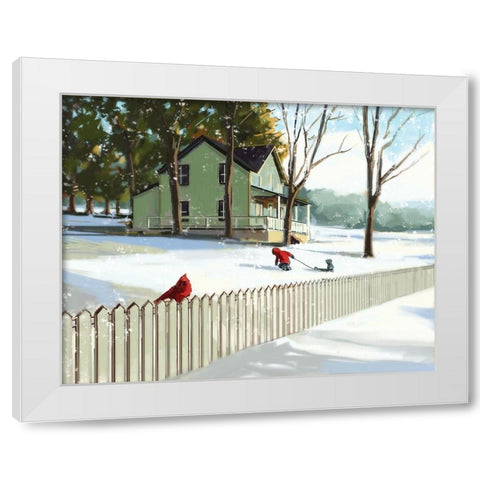 Snow Day White Modern Wood Framed Art Print by P.S. Art