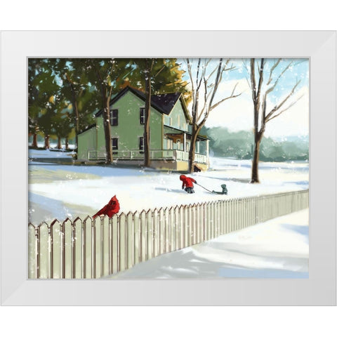 Snow Day White Modern Wood Framed Art Print by P.S. Art