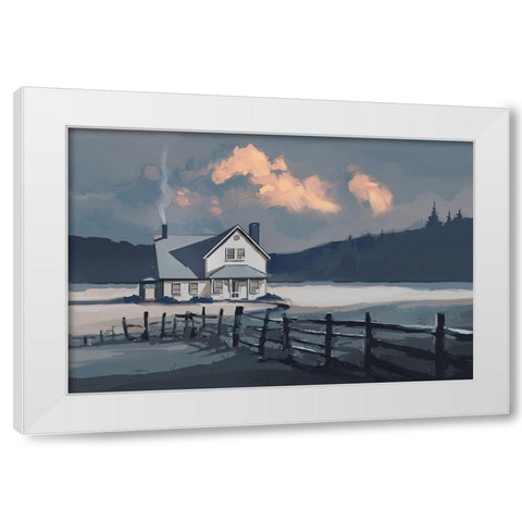 House on a Blue Lake White Modern Wood Framed Art Print by P.S. Art