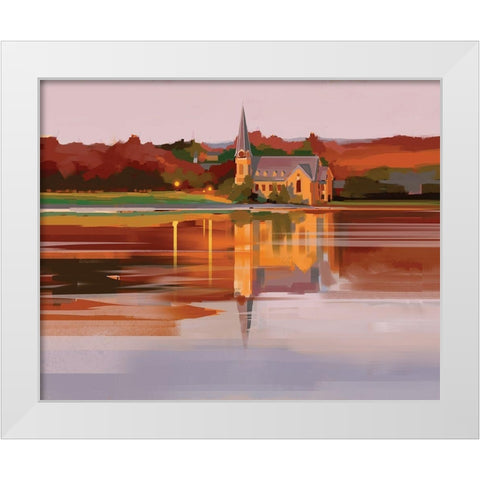 Church at Sunset White Modern Wood Framed Art Print by P.S. Art