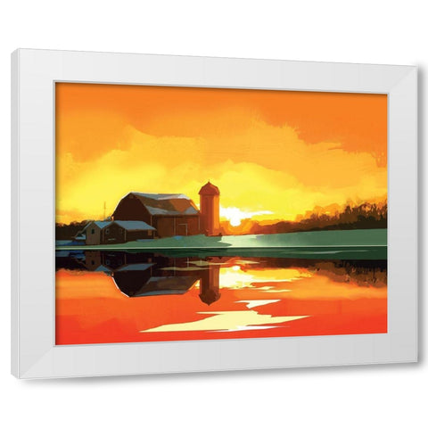 Barn at Sunset White Modern Wood Framed Art Print by P.S. Art