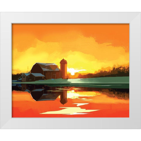 Barn at Sunset White Modern Wood Framed Art Print by P.S. Art