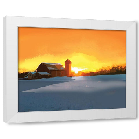 Winter Barn at Sunset White Modern Wood Framed Art Print by P.S. Art