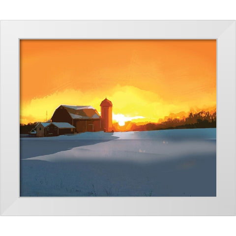 Winter Barn at Sunset White Modern Wood Framed Art Print by P.S. Art