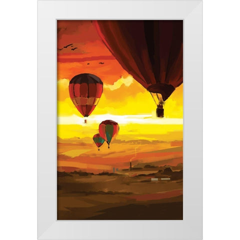 Hot Air Balloons White Modern Wood Framed Art Print by P.S. Art