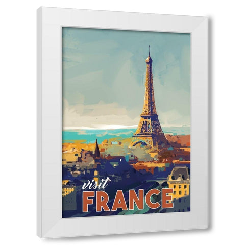 Visit France White Modern Wood Framed Art Print by P.S. Art
