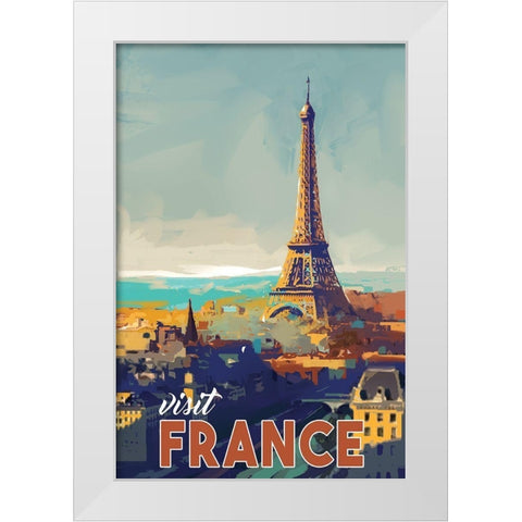 Visit France White Modern Wood Framed Art Print by P.S. Art