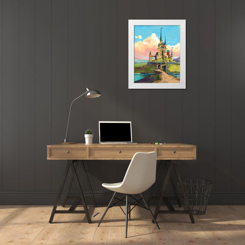 Castle White Modern Wood Framed Art Print by P.S. Art