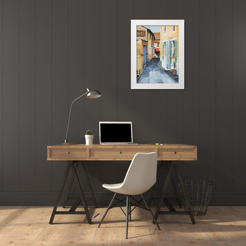 City Street White Modern Wood Framed Art Print by P.S. Art