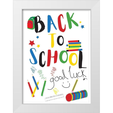 Back to School White Modern Wood Framed Art Print by P.S. Art