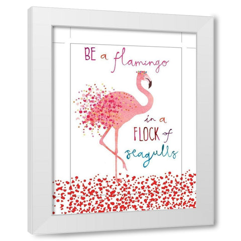 Flamingo in a Flock of Seagulls White Modern Wood Framed Art Print by P.S. Art