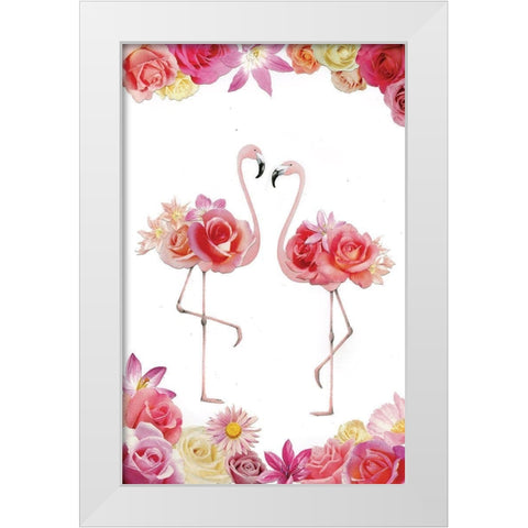Couple of Flamingos White Modern Wood Framed Art Print by P.S. Art