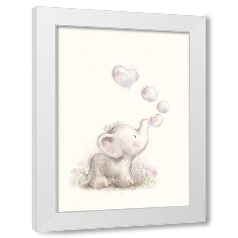 Baby Elephant with Bubbles White Modern Wood Framed Art Print by P.S. Art